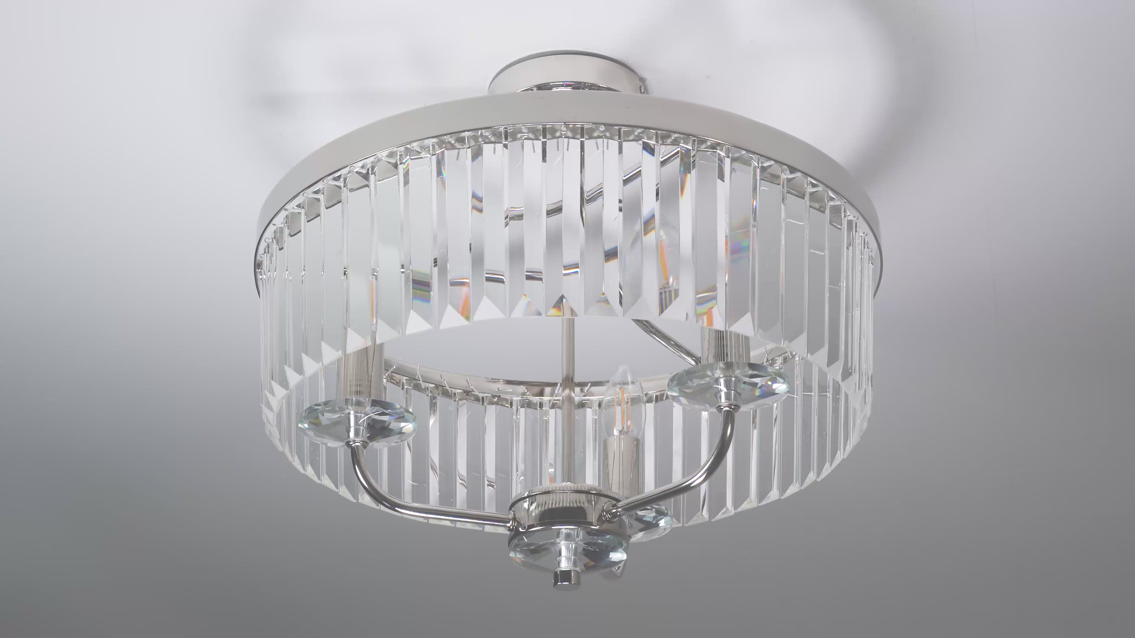 90264 3 Light Semi Flush Ceiling Light Bright Nickel Plate & Clear Cut Glass