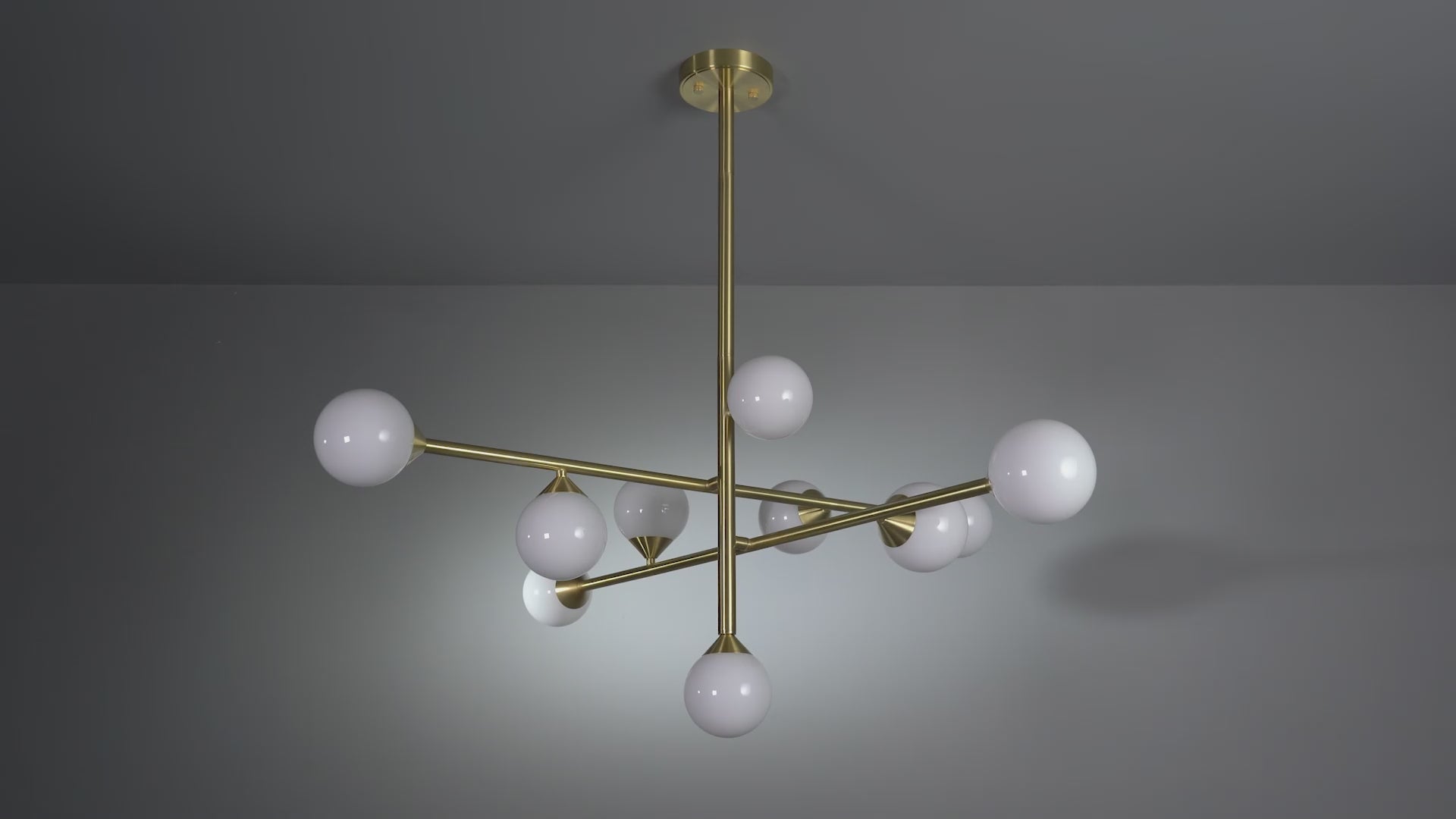 106754 10 Light Pendant Satin Brass Plate & Gloss White Glass