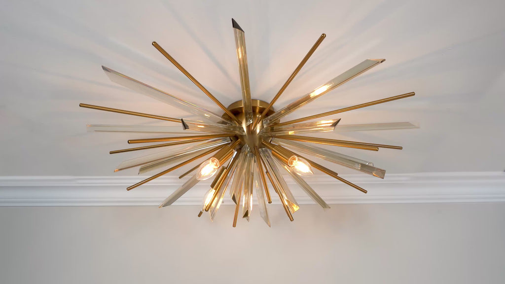 81937 4 Light Flush Ceiling Light Antique Brass Plate With Champagne Glass