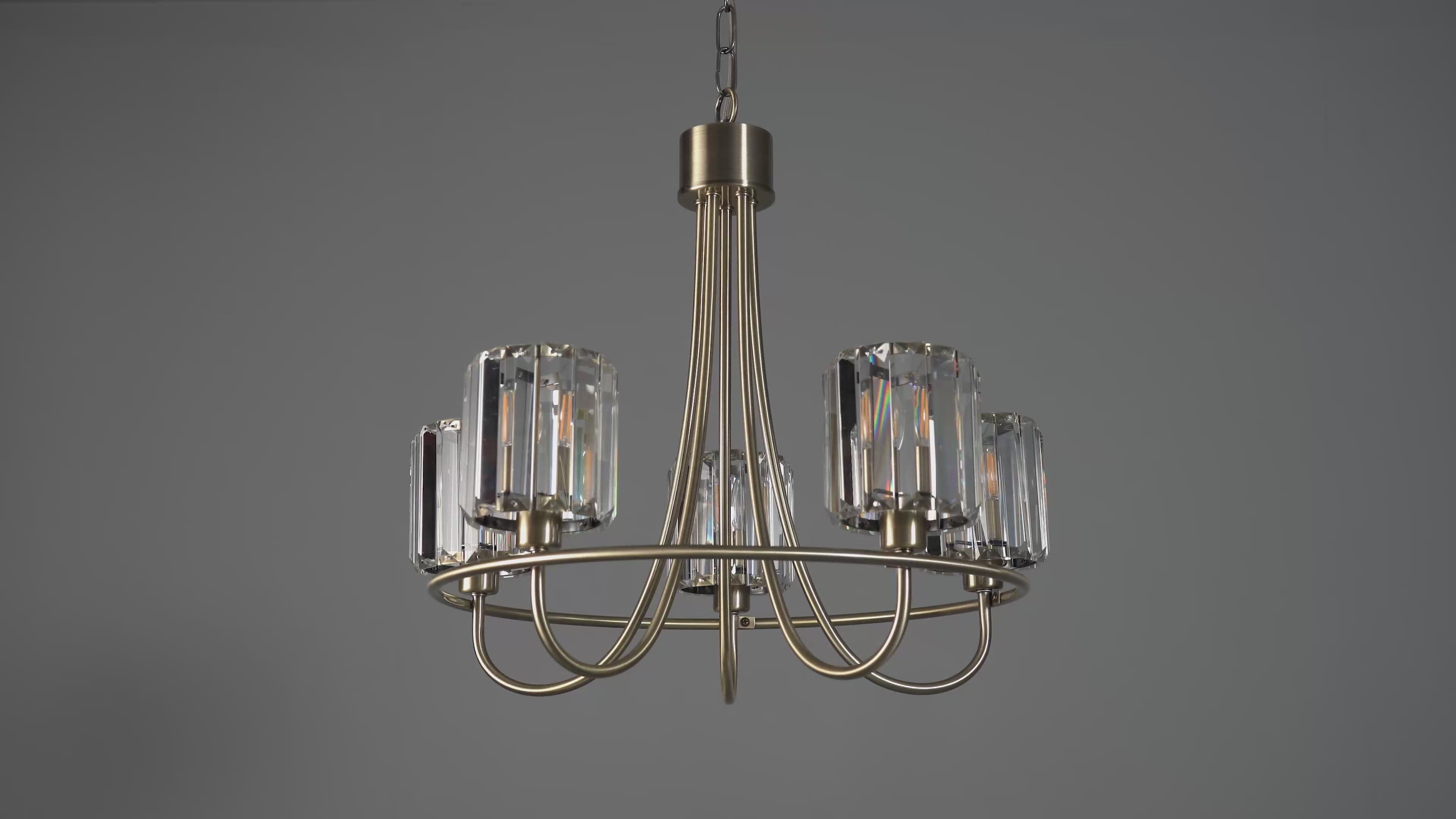 107802 Berenice 5 Light Pendant Antique Brass Plate And Clear Glass