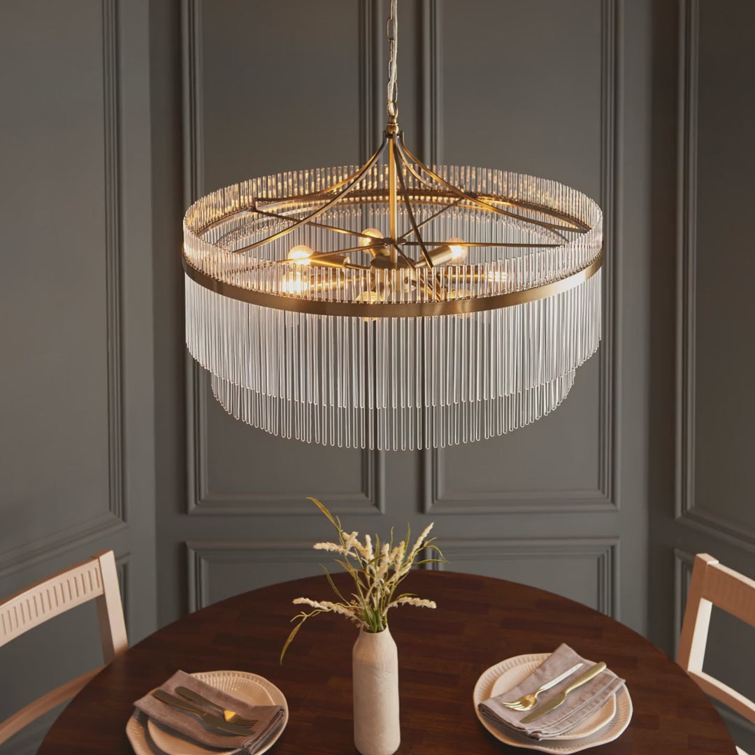 112574 Endon Marietta Grand 7 Light Pendant — Antique Brass & Clear Glass