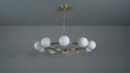 106008 Pendant 10 Light Satin Brass Plate And Gloss White Glass