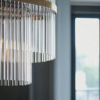 112573 Endon Marietta 4 Light Linear Pendant — Antique Brass & Clear Glass
