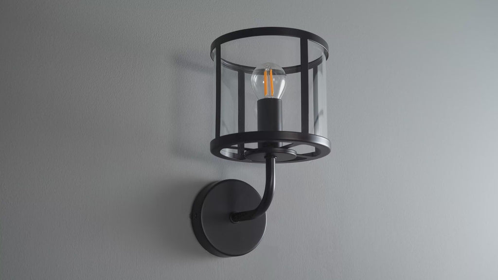 104193 Hopton 1 Light Wall Matt Black And Clear Glass