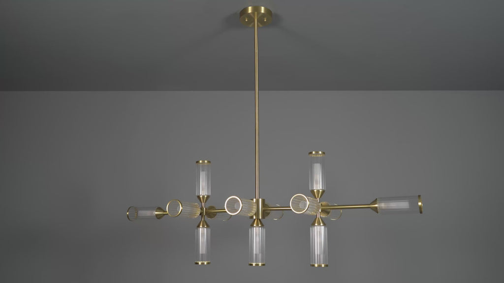 106259 Pendant 13 Light Satin Brass Plate With Clear And Frosted Glass