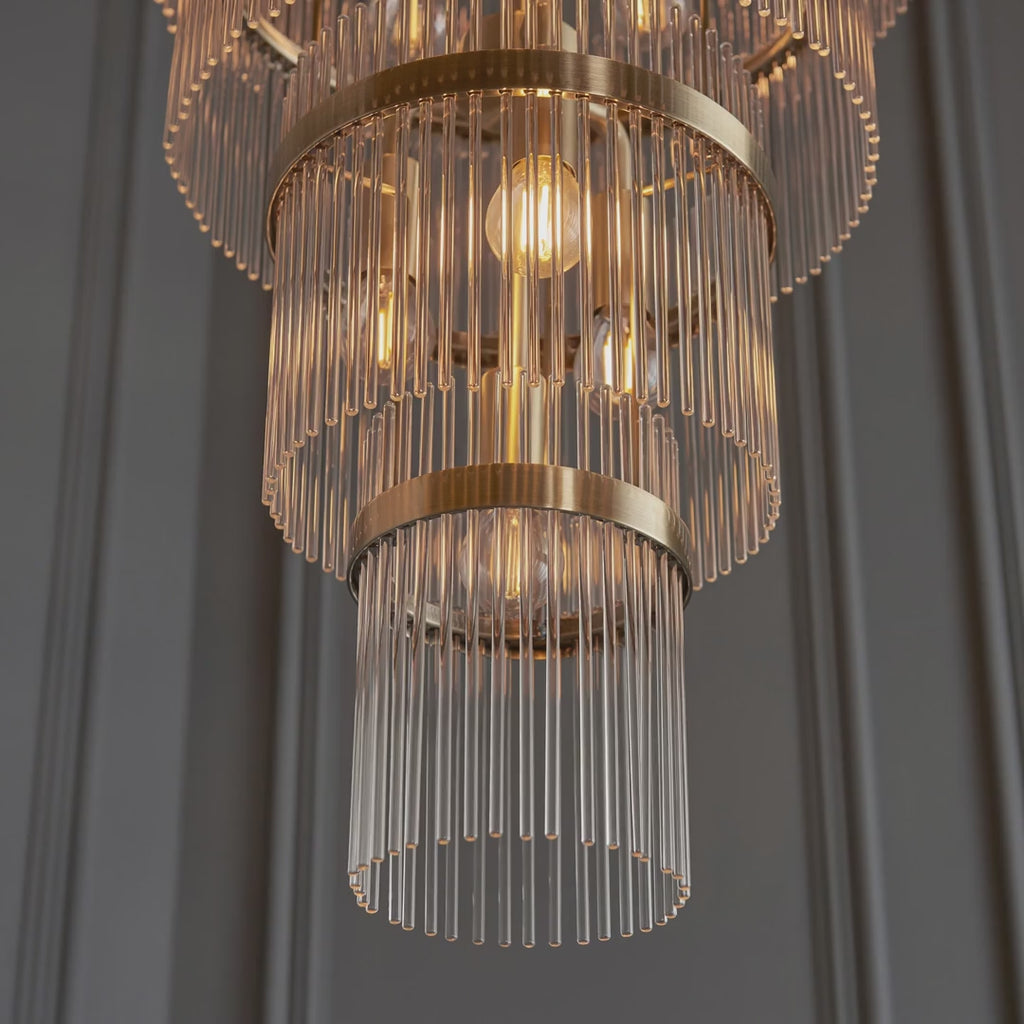 112793 Endon Marietta Grand 21 Light Tiered Pendant — Antique Brass & Clear Glass