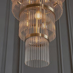 112793 Endon Marietta Grand 21 Light Tiered Pendant — Antique Brass & Clear Glass