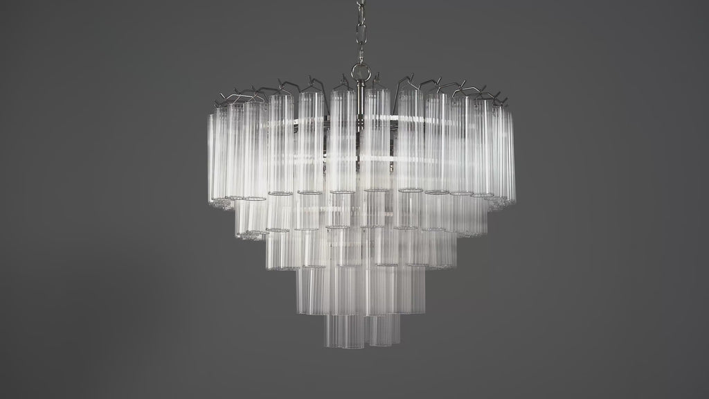 104090 Toulouse 12 Light Pendant Bright Nickel Plate And Clear Ribbed Glass