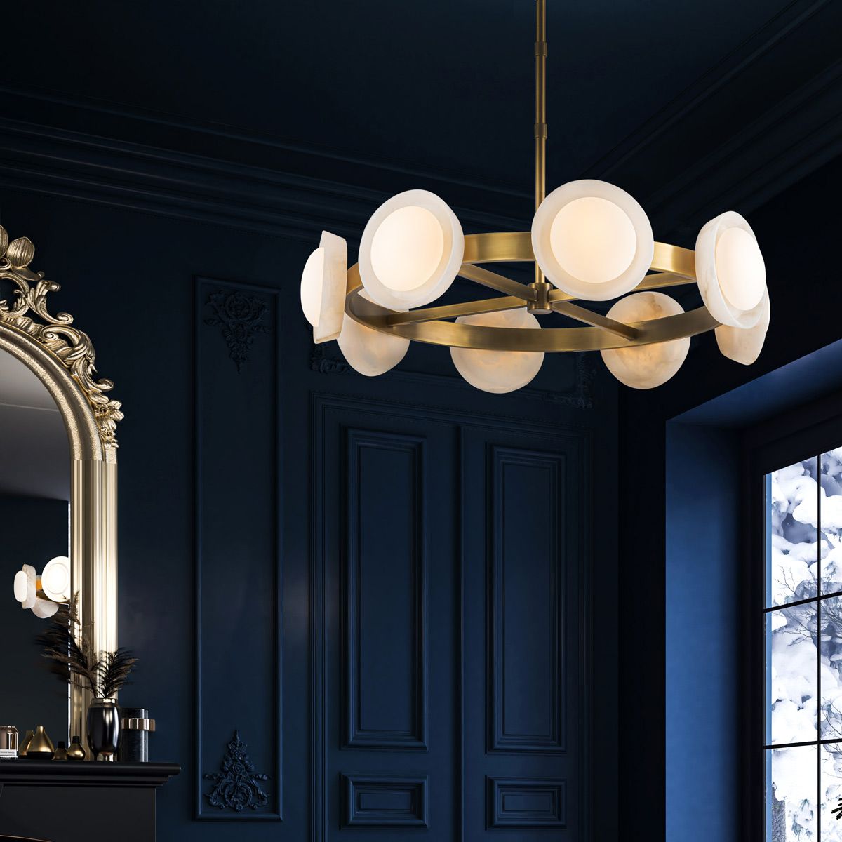 QN-ALONSO8-VBS-AR Alonso 8 Light LED Chandelier Pendant Vintage Brass