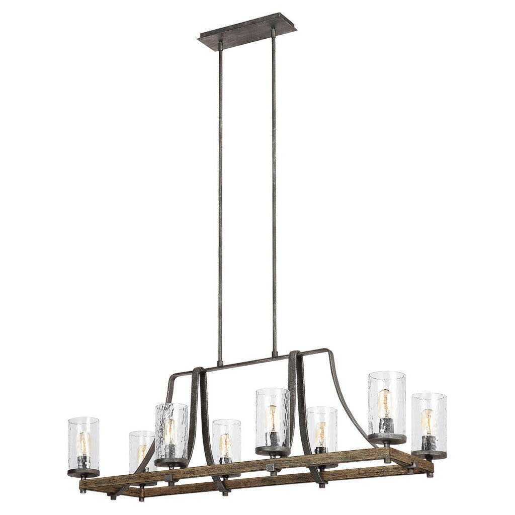 QN-ANGELO8-ISLE Angelo 8 Light Isle Bar Pendant Distressed Weathered Oak & Slate Grey Metal