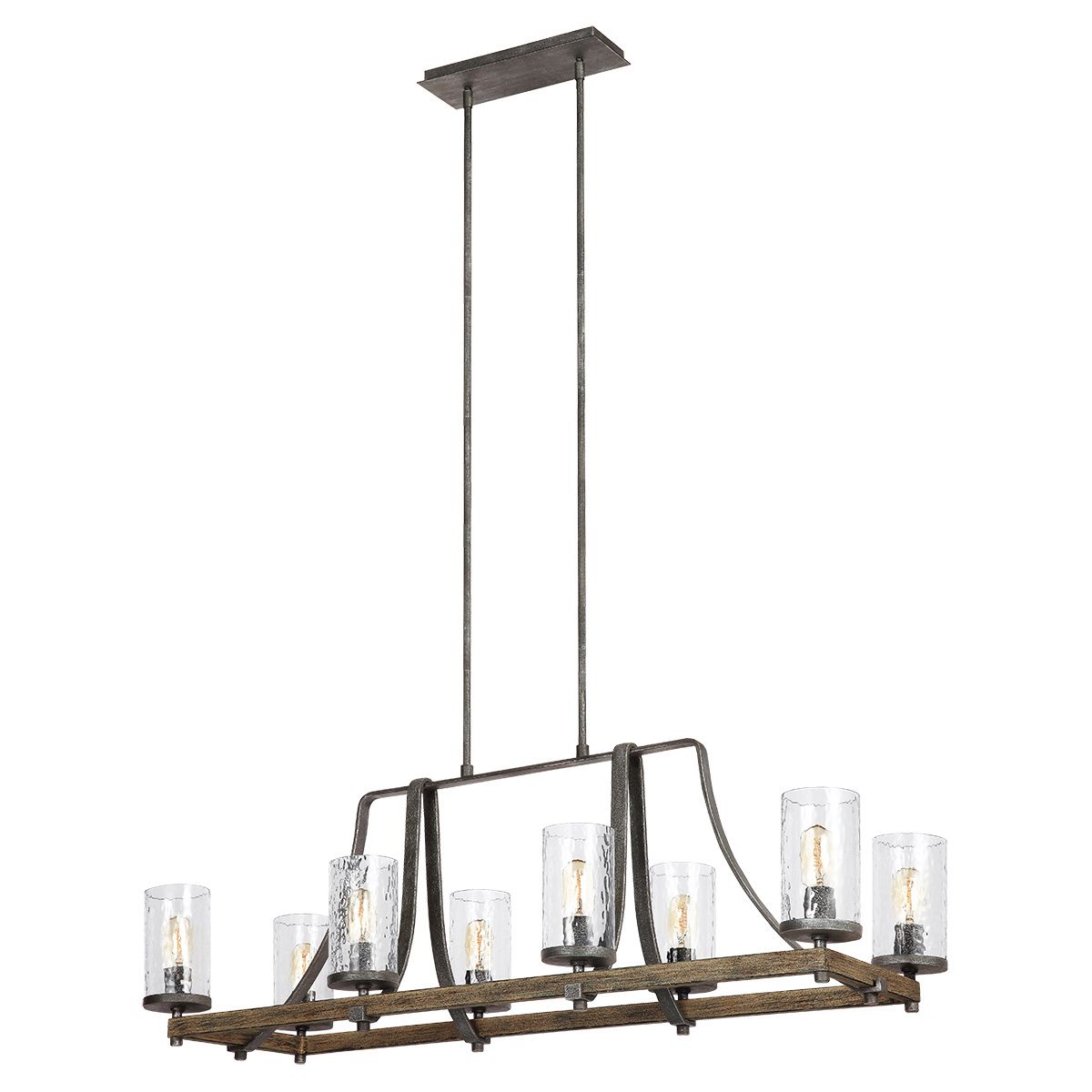 QN-ANGELO8-ISLE Angelo 8 Light Isle Bar Pendant Distressed Weathered Oak & Slate Grey Metal