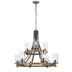 QN-ANGELO9 Angelo 9 Light Chandelier Distressed Weathered Oak & Slate Grey Metal