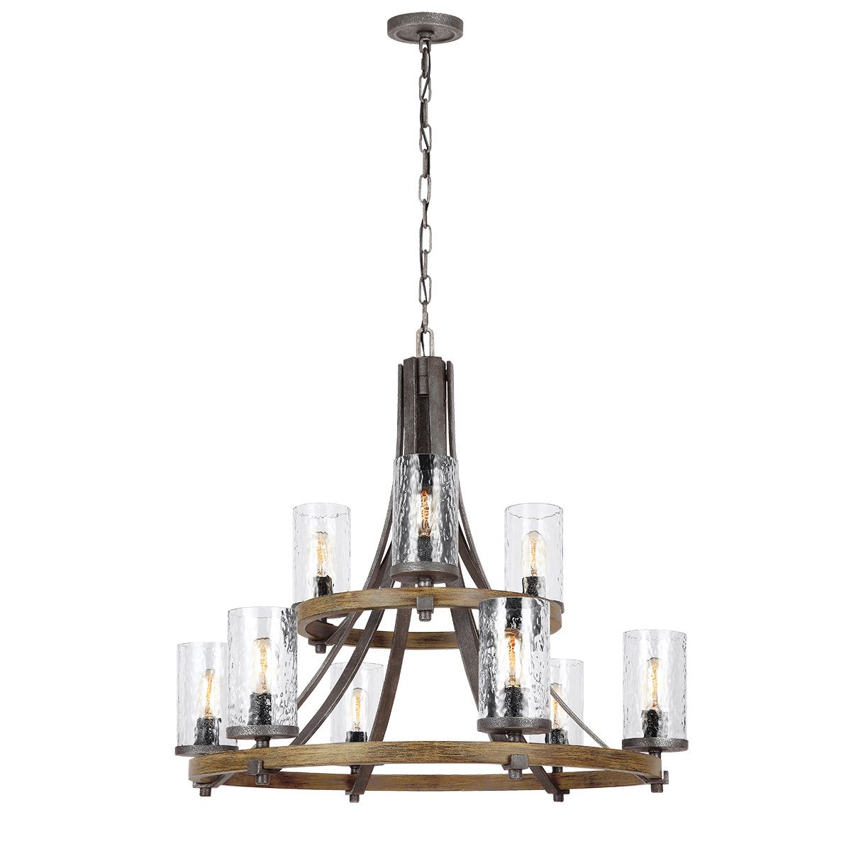 QN-ANGELO9 Angelo 9 Light Chandelier Distressed Weathered Oak & Slate Grey Metal