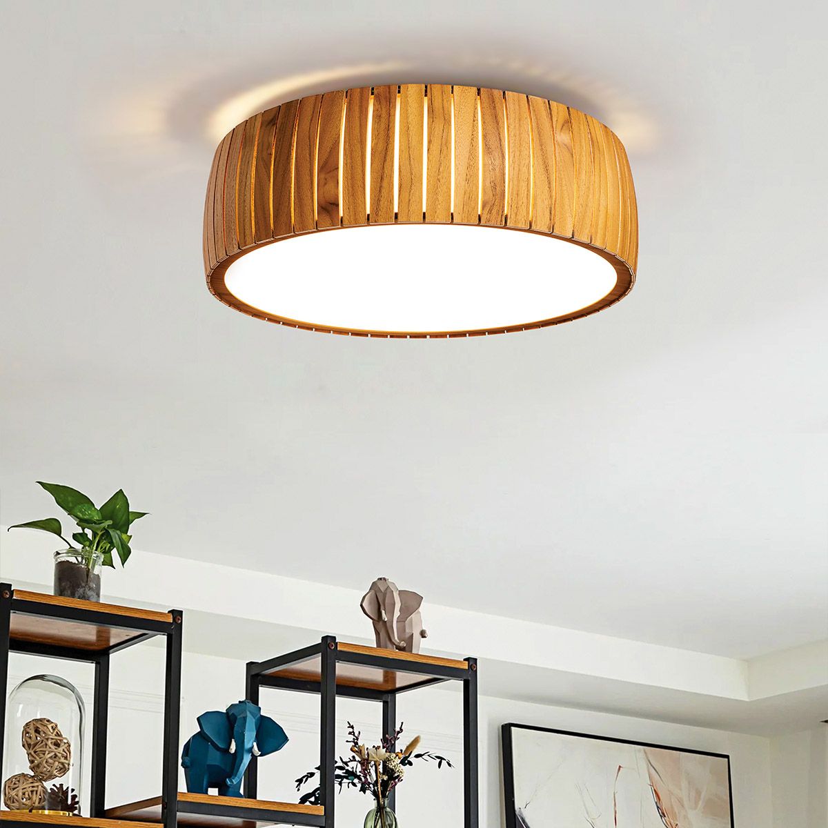 QN-BARREL-F-LED-50-TEAK Barrel LED Flush Mount Teak