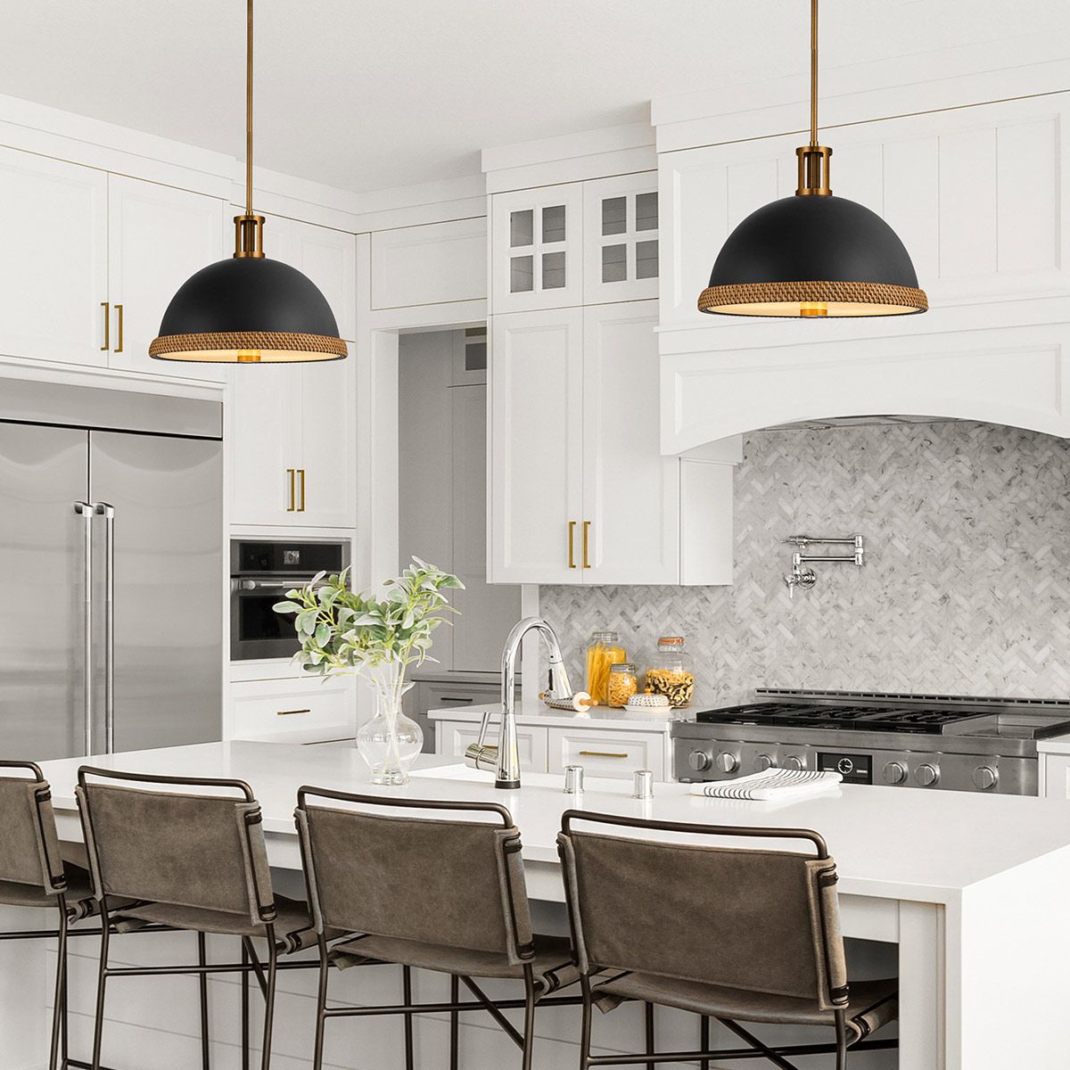 QN-DORAL-P-M-BK Doral 2 Light Pendant Matte Black/Vintage Brass