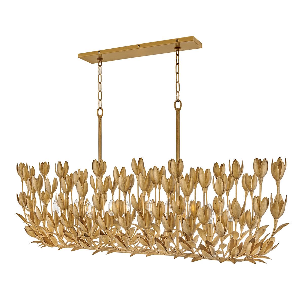 QN-FLORA10-GD Flora 10 Light Linear Chandelier Burnished Gold