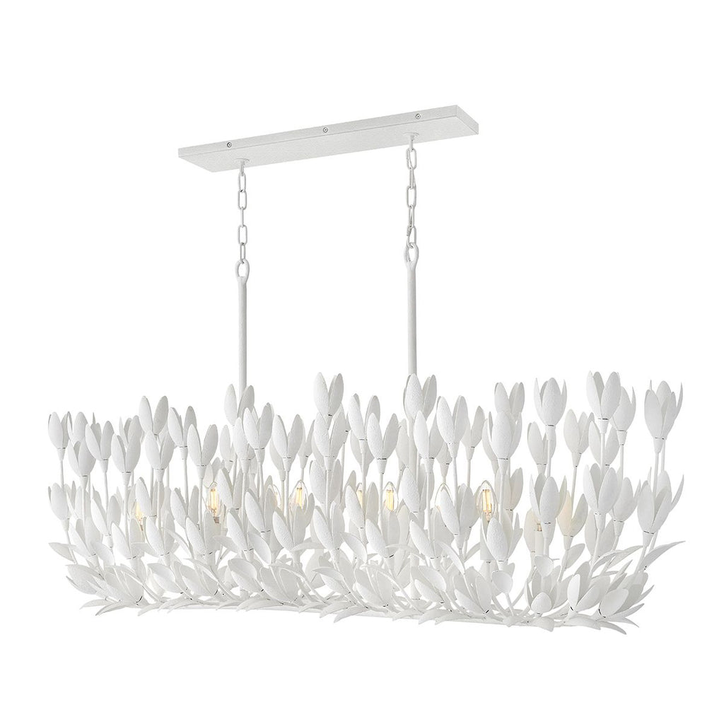 QN-FLORA10-WHT Flora 10 Light Linear Chandelier Textured Plaster