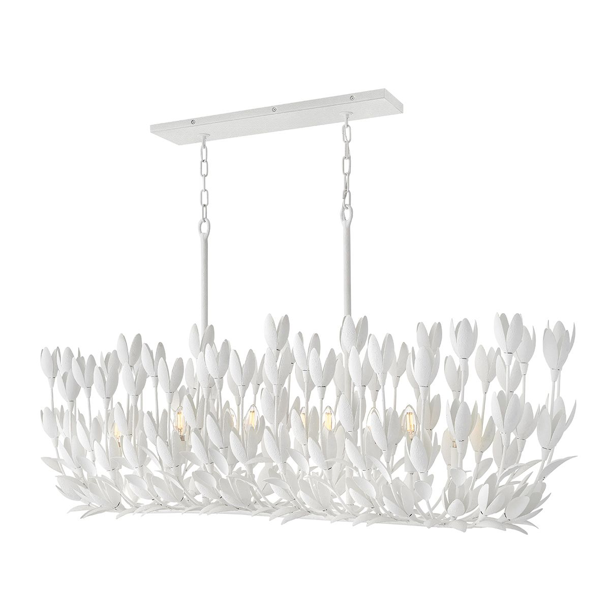 QN-FLORA10-WHT Flora 10 Light Linear Chandelier Textured Plaster