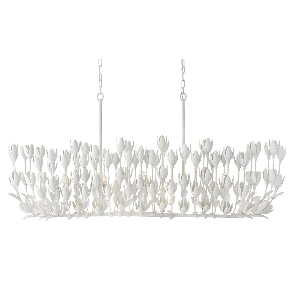 QN-FLORA10-WHT Flora 10 Light Linear Chandelier Textured Plaster