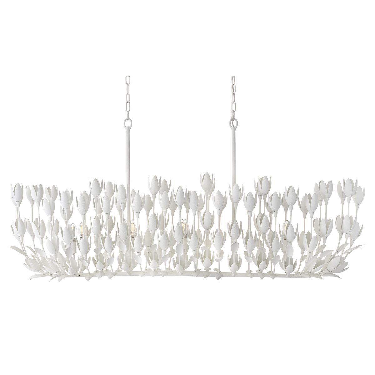 QN-FLORA10-WHT Flora 10 Light Linear Chandelier Textured Plaster