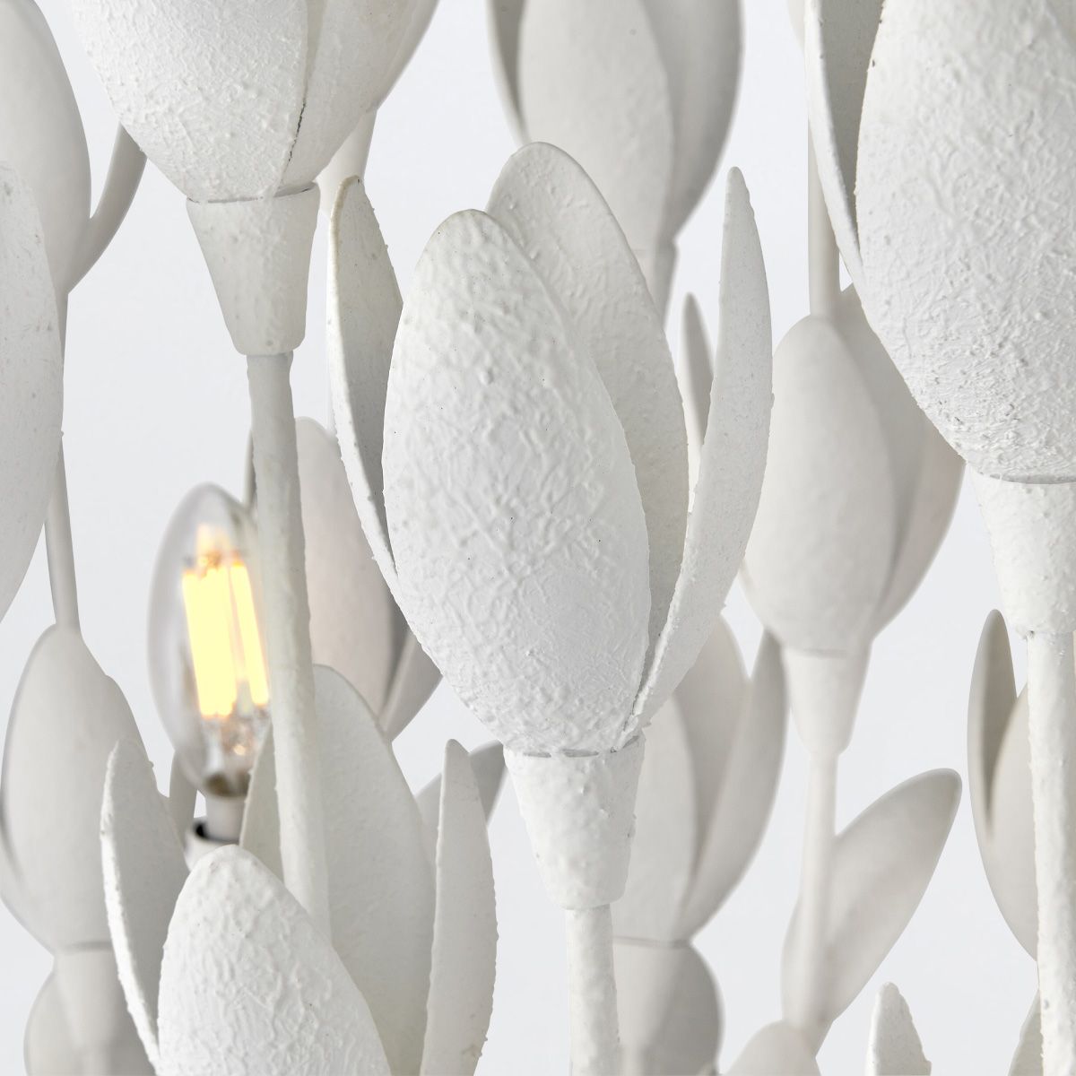 QN-FLORA10-WHT Flora 10 Light Linear Chandelier Textured Plaster