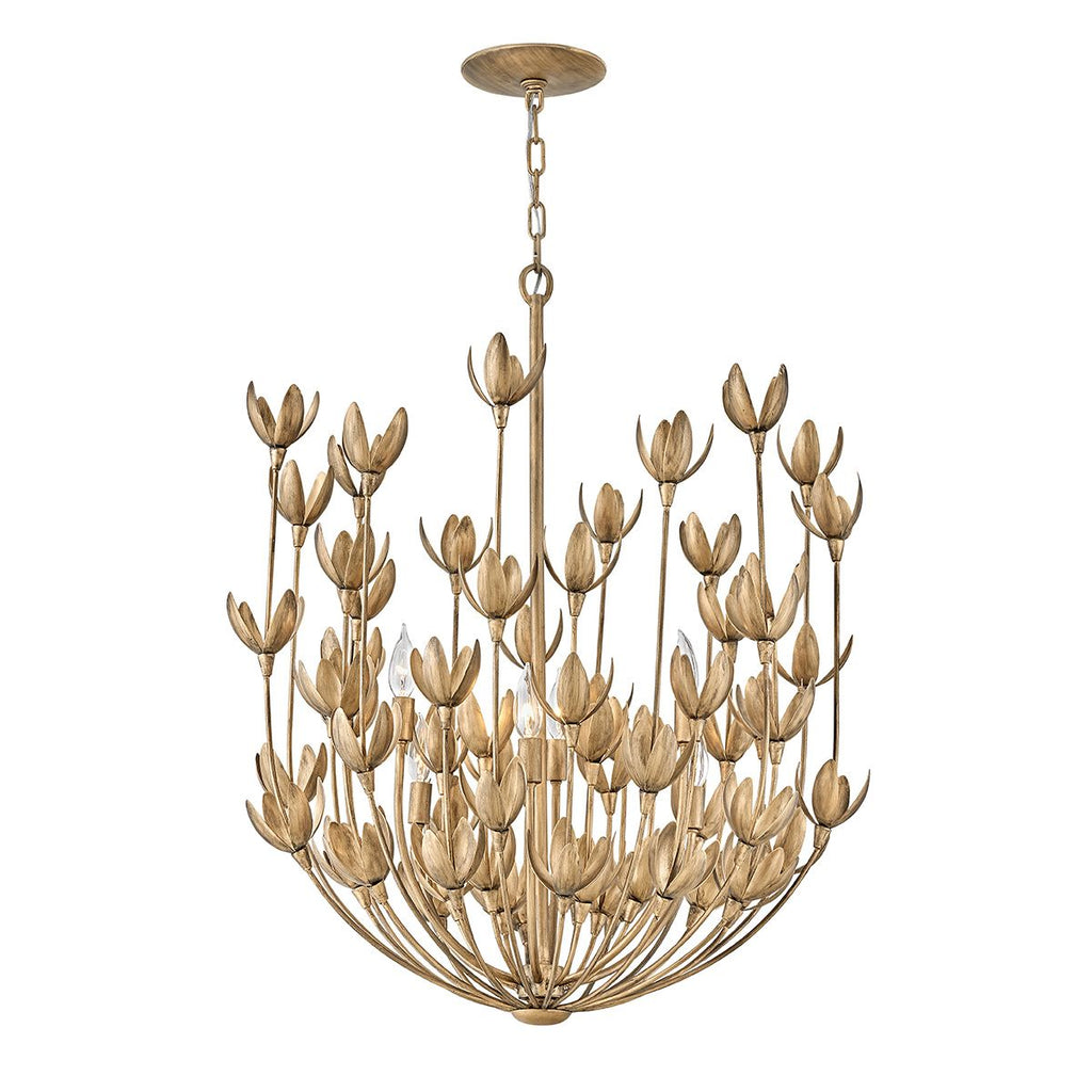 QN-FLORA6-GD Flora 6 Light Chandelier Burnished Gold