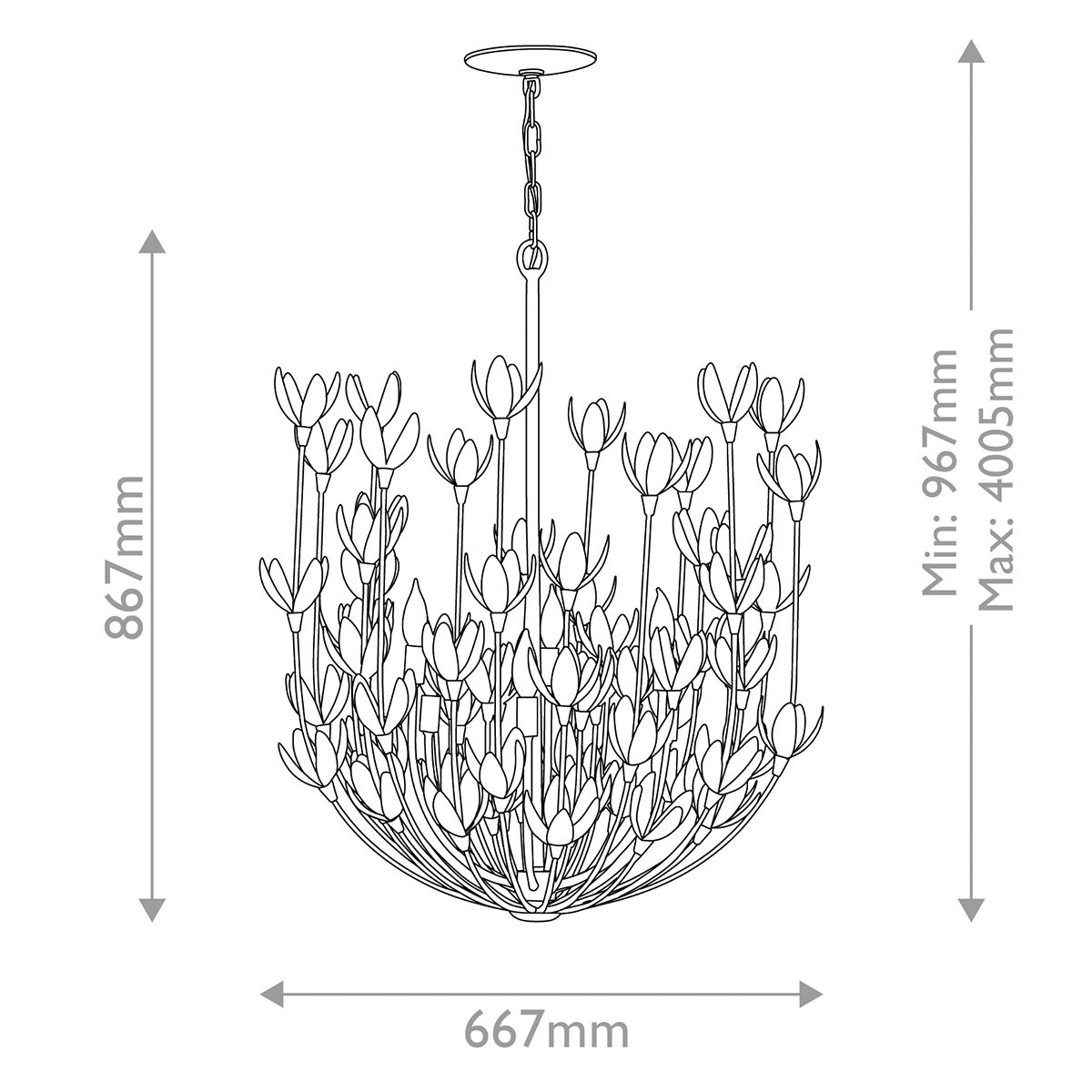 QN-FLORA6-GD Flora 6 Light Chandelier Burnished Gold
