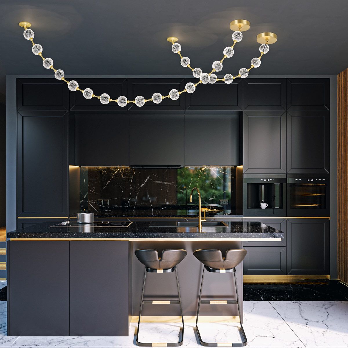 QN-MARNI-8P-148-NBR Marni 8 Head LED Pendant Natural Brass