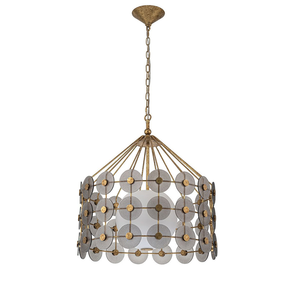QN-MERIDIAN-3P-DG Meridian 3 Light Pendant Distressed Gold / Smoked Glass