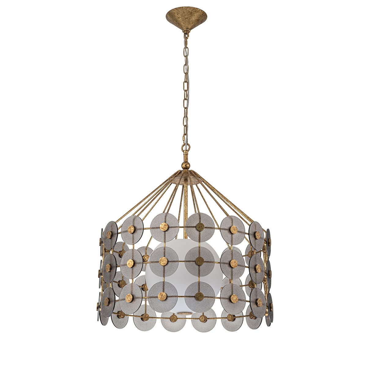 QN-MERIDIAN-3P-DG Meridian 3 Light Pendant Distressed Gold / Smoked Glass