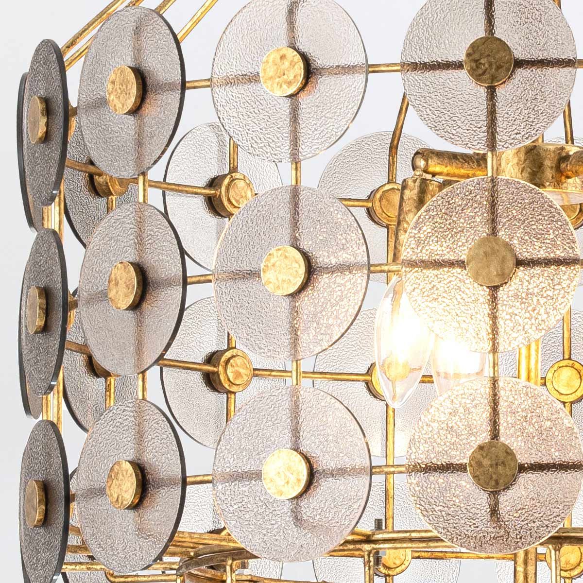 QN-MERIDIAN-9P-DG Meridian 9 Light Pendant Distressed Gold / Smoked Glass