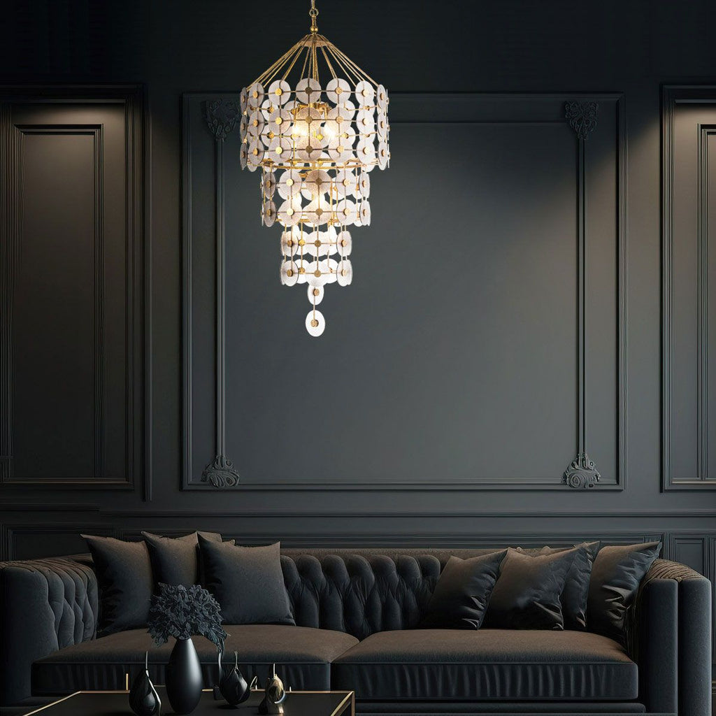 QN-MERIDIAN-9P-DG Meridian 9 Light Pendant Distressed Gold / Smoked Glass