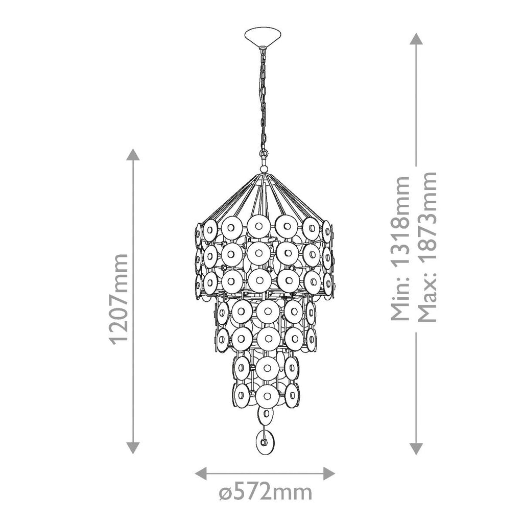 QN-MERIDIAN-9P-DG Meridian 9 Light Pendant Distressed Gold / Smoked Glass