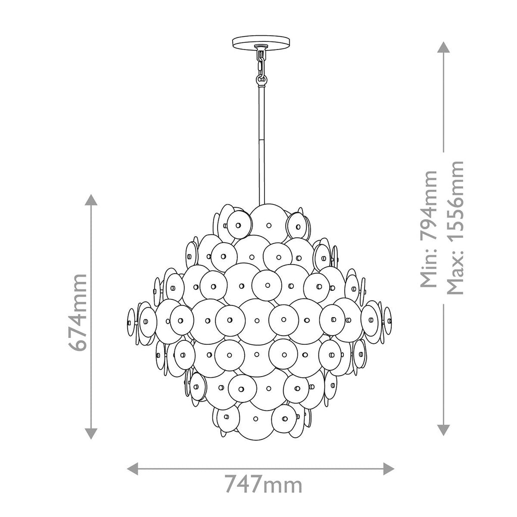 QN-RENE-16P-DSB Rene 16 Light Multi-Tier Chandelier Distressed Brass