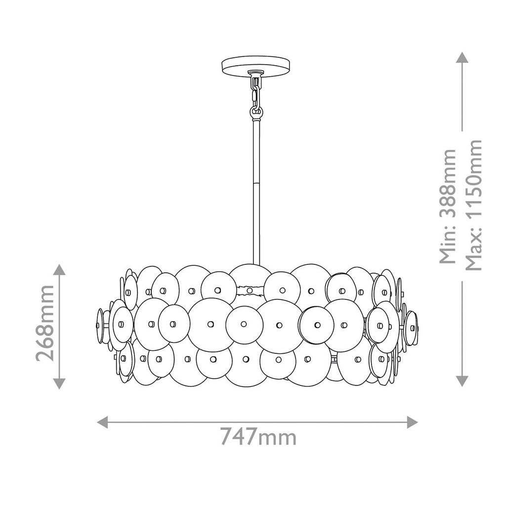 QN-RENE-6P-DSB Rene 6 Light Drum Chandelier Distressed Brass