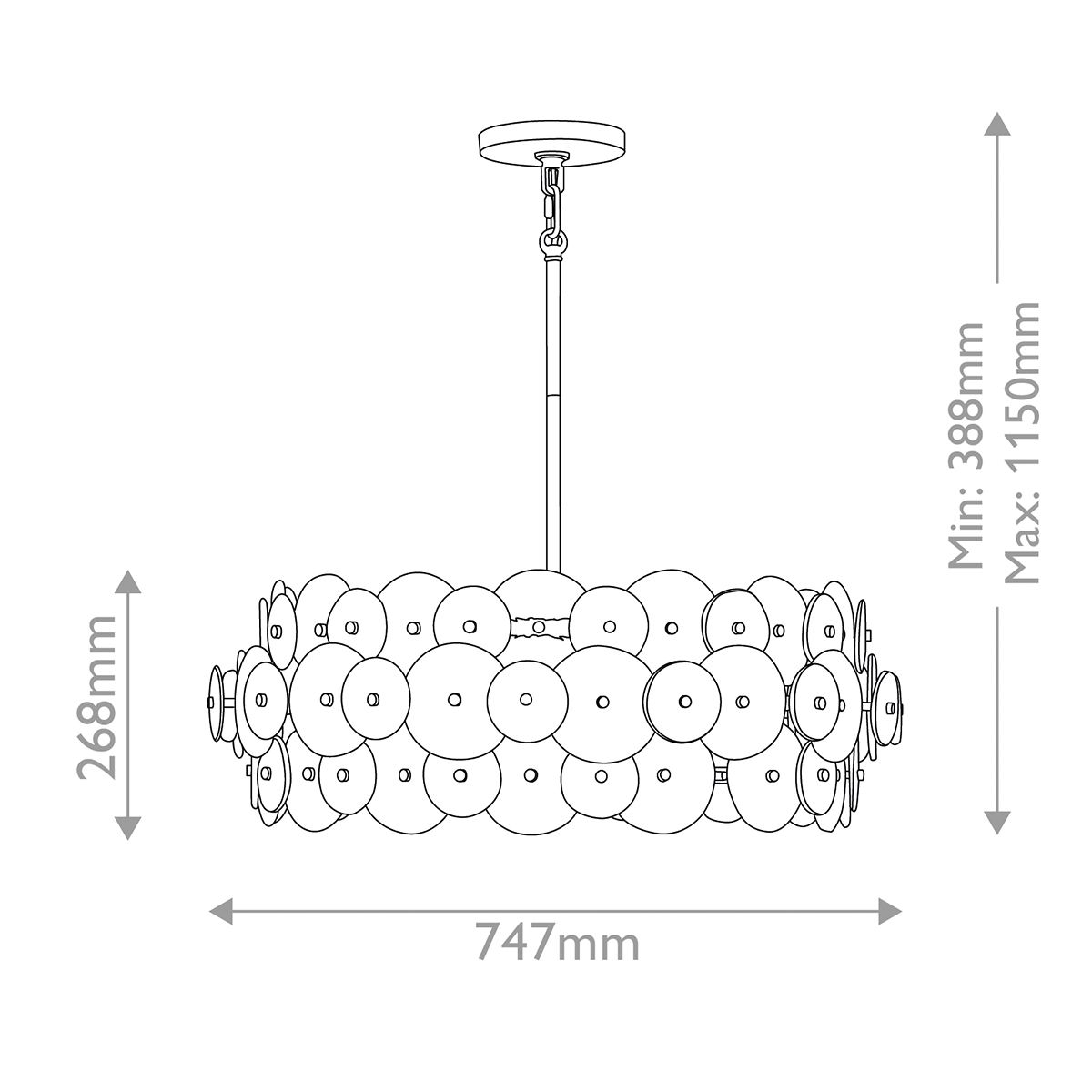 QN-RENE-6P-DSB Rene 6 Light Drum Chandelier Distressed Brass