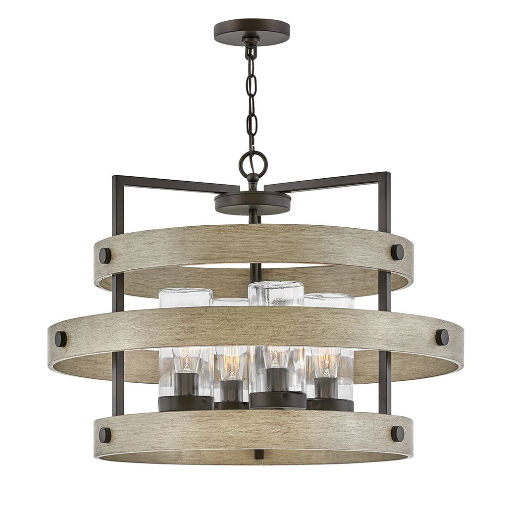 QN-RIVERWOOD4 Riverwood Outdoor 4 Light Chandelier Warm Bronze with Warm Ash accents