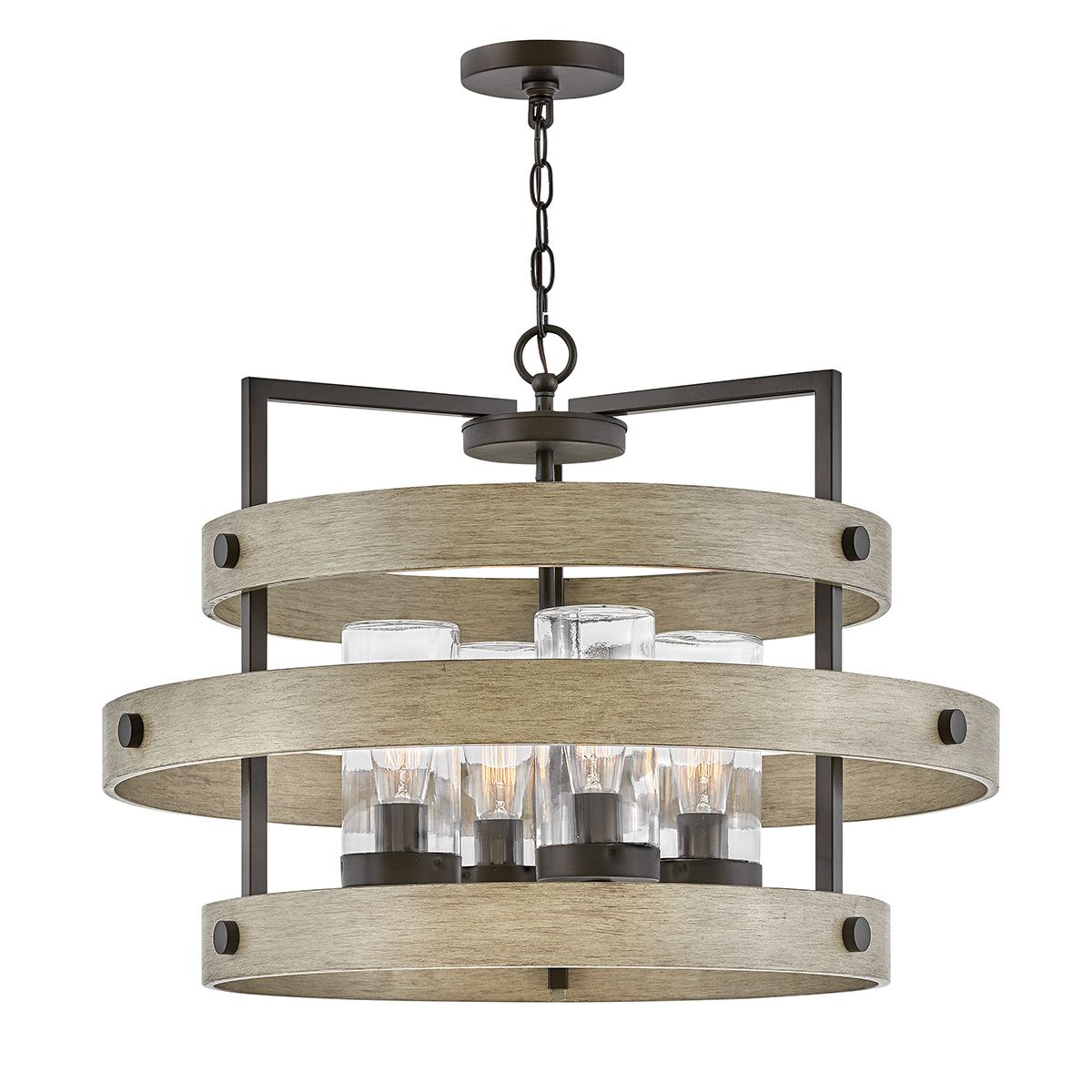 QN-RIVERWOOD4 Riverwood Outdoor 4 Light Chandelier Warm Bronze with Warm Ash accents