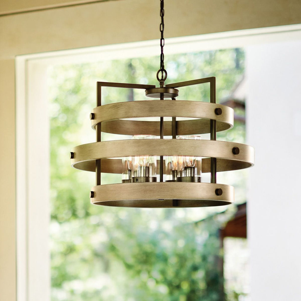 QN-RIVERWOOD4 Riverwood Outdoor 4 Light Chandelier Warm Bronze with Warm Ash accents