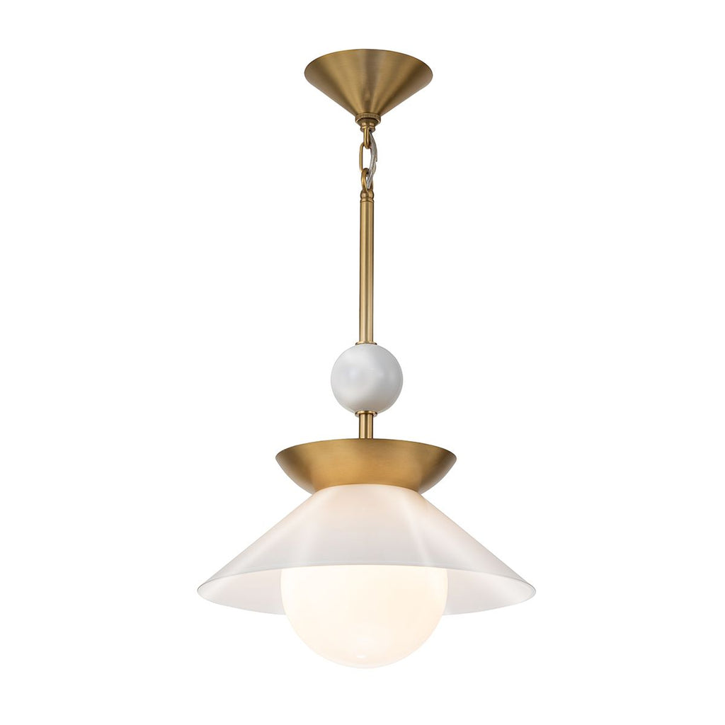 QN-SAUCER-1P-M-AB-OPAL Saucer 1 Light Medium Pendant Aged Brass