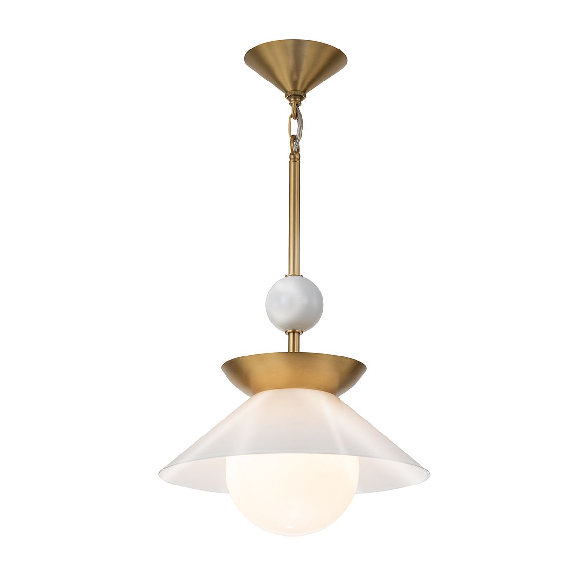 QN-SAUCER-1P-M-AB-OPAL Saucer 1 Light Medium Pendant Aged Brass