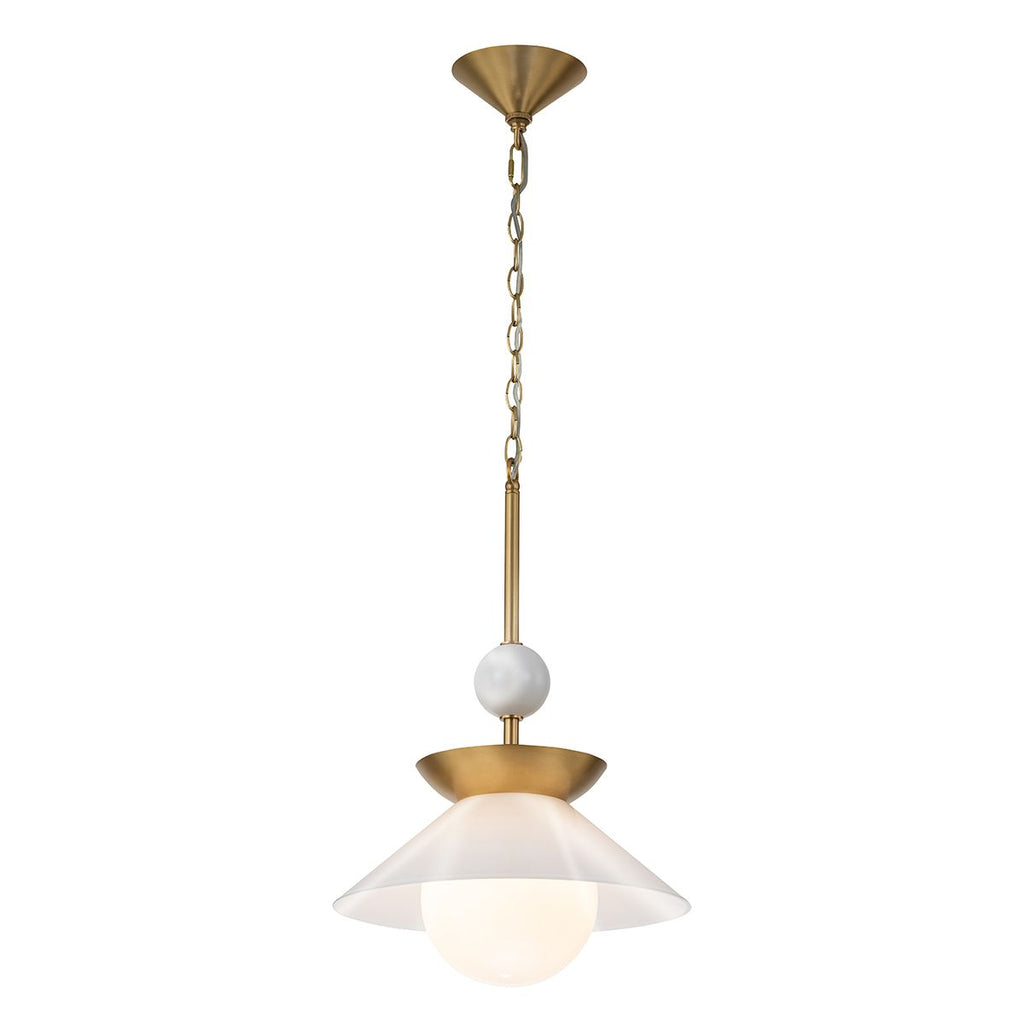 QN-SAUCER-1P-M-AB-OPAL Saucer 1 Light Medium Pendant Aged Brass