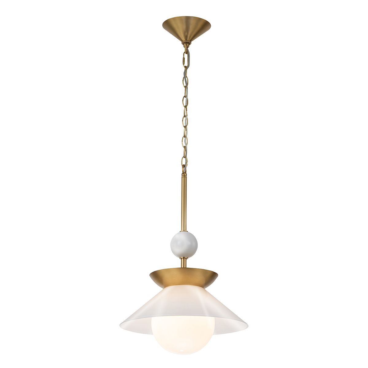 QN-SAUCER-1P-M-AB-OPAL Saucer 1 Light Medium Pendant Aged Brass