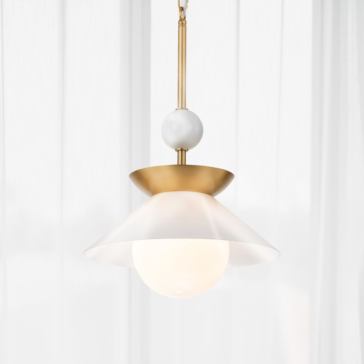 QN-SAUCER-1P-M-AB-OPAL Saucer 1 Light Medium Pendant Aged Brass