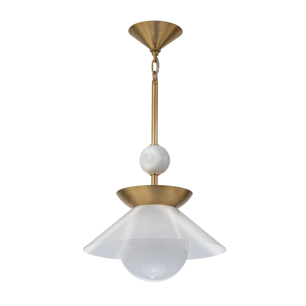 QN-SAUCER-1P-M-AB-OPAL Saucer 1 Light Medium Pendant Aged Brass
