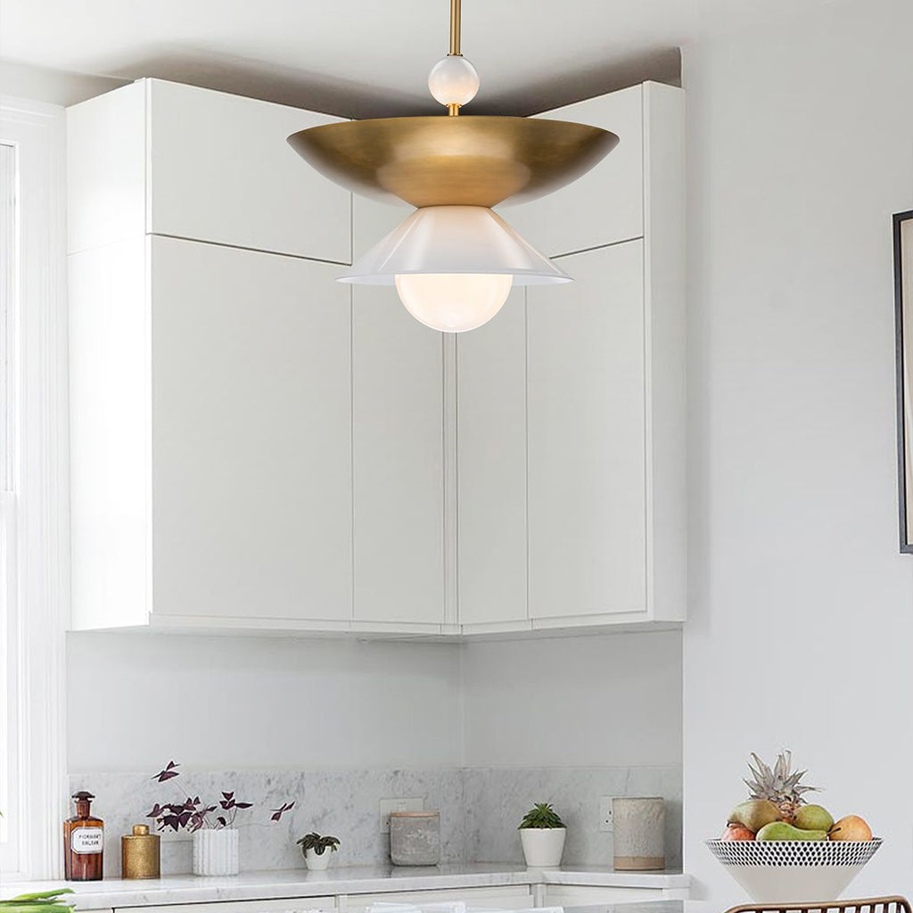QN-SAUCER-4P-L-AB-OPAL Saucer 4 Light Large Pendant Aged Brass