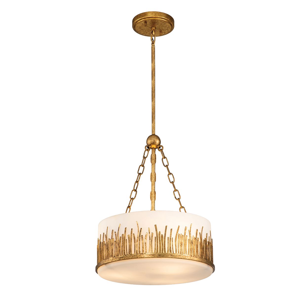 QN-SAWGRASS-2P-DG-O Sawgrass 3 Light Pendant Gold Leaf with Antique Glaze