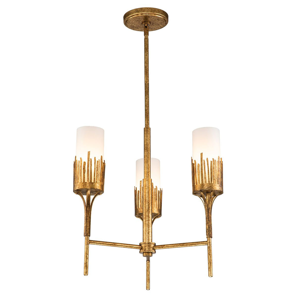 QN-SAWGRASS-3-DG-O Sawgrass 3 Light Chandelier Gold Leaf with Antique Glaze