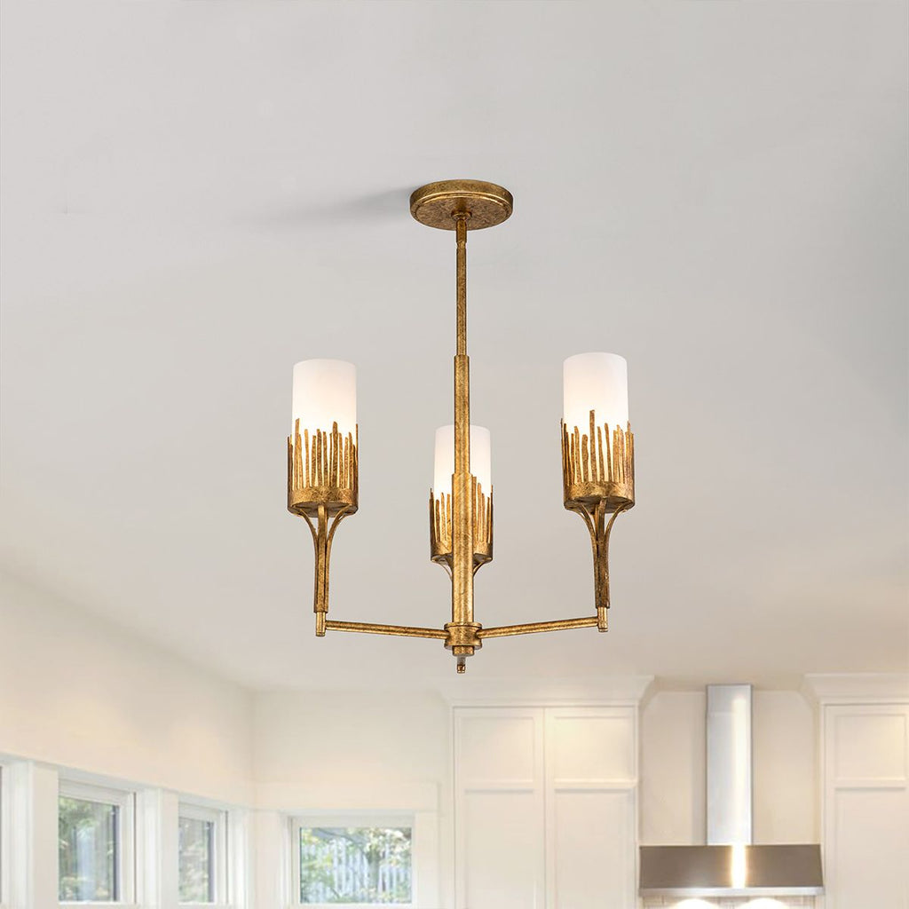 QN-SAWGRASS-3-DG-O Sawgrass 3 Light Chandelier Gold Leaf with Antique Glaze