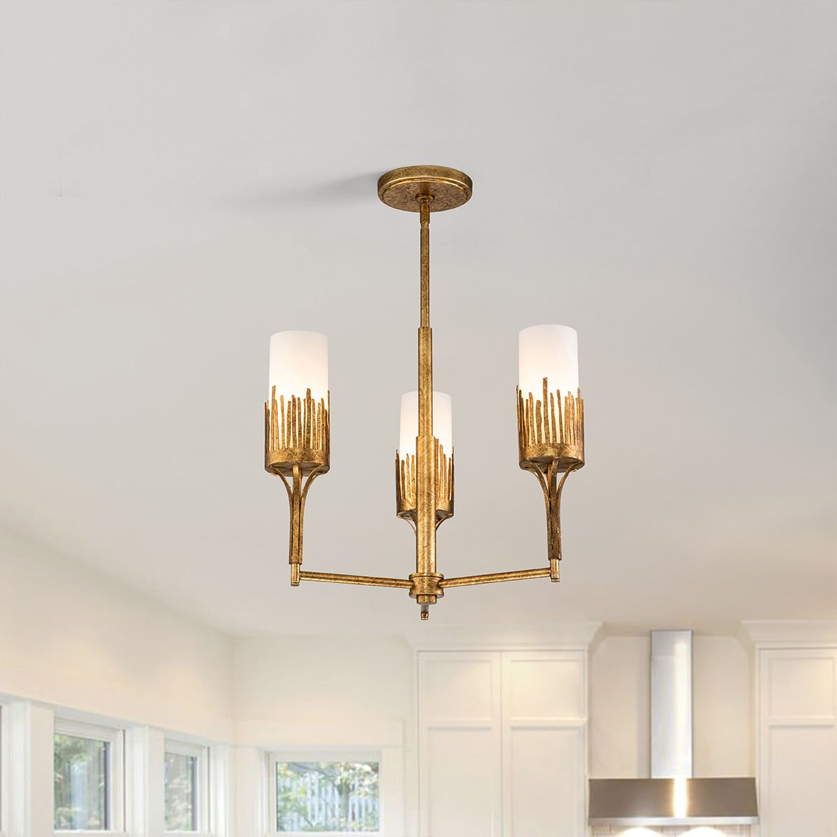 QN-SAWGRASS-3-DG-O Sawgrass 3 Light Chandelier Gold Leaf with Antique Glaze